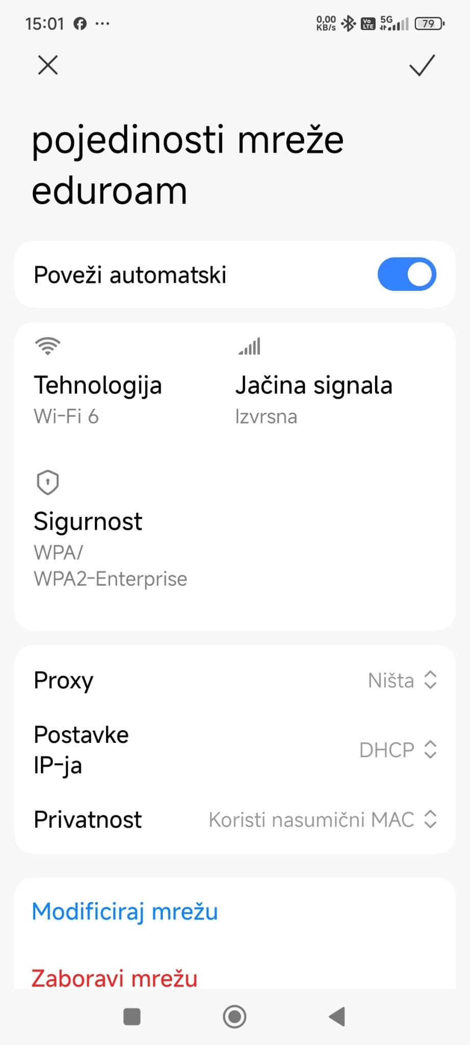 Android eduroam – Modificiraj mrežu